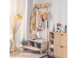 Vestiaire D'entrée En Bois Massif Et Tissu Gris -Electroménager Soldes dressing et vestiaire 21013321
