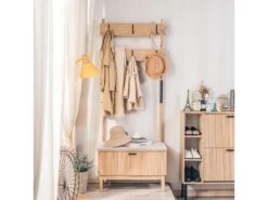 Vestiaire D'entrée En Bois Massif Et Tissu Gris -Electroménager Soldes dressing et vestiaire 21013323