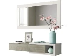 Meuble D'Entrée Reversible 1 Tiroir + Miroir 95 X 26 X 19 Cm Blanc Artik-chêne Alaska -Electroménager Soldes dressing et vestiaire 21044483