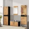 Vestiaire D'entrée Avec Miroir + Armoire + Banc à Chaussures - Style Campagnard - Naturel Foncé -Electroménager Soldes dressing et vestiaire 21223947