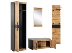 Vestiaire D'entrée Avec Miroir + Armoire + Banc à Chaussures - Style Campagnard - Naturel Foncé -Electroménager Soldes dressing et vestiaire 21223951
