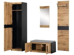 Vestiaire D'entrée Avec Miroir + Armoire + Banc à Chaussures - Style Campagnard - Naturel Foncé -Electroménager Soldes dressing et vestiaire 21223953