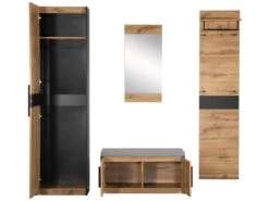 Vestiaire D'entrée Avec Miroir + Armoire + Banc à Chaussures - Style Campagnard - Naturel Foncé -Electroménager Soldes dressing et vestiaire 21223957