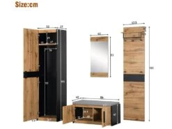 Vestiaire D'entrée Avec Miroir + Armoire + Banc à Chaussures - Style Campagnard - Naturel Foncé -Electroménager Soldes dressing et vestiaire 21223959