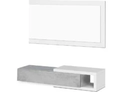 Meuble D'Entrée Reversible 1 Tiroir + Miroir 95 X 26 X 19 Cm Béton-blanc Artik -Electroménager Soldes dressing et vestiaire 22165233