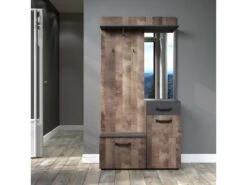 Ensemble De 4 Meubles D'entrée - Mélaminé - Naturel-Gris - 104 - 190 - 32 Cm -Electroménager Soldes dressing et vestiaire 22678835