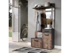 Ensemble De 4 Meubles D'entrée - Mélaminé - Naturel-Gris - 104 - 190 - 32 Cm -Electroménager Soldes dressing et vestiaire 22678839