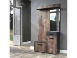 Ensemble De 4 Meubles D'entrée - Mélaminé - Naturel-Gris - 104 - 190 - 32 Cm -Electroménager Soldes dressing et vestiaire 22678843