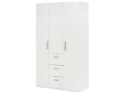 Vestiaire Providence, Armoire De Chambre à 3 Portes Battantes, Armoire Avec Barre à Vêtements Et 3 étagères, 117x52h203 Cm, Blanc