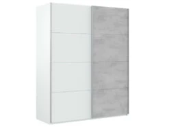 Vestiaire Ponce, Armoire De Chambre à 2 Portes Coulissantes, Armoire Avec Tringle à Vêtements Et 2 étagères, 150x60h200 Cm, Blanc Et Ciment