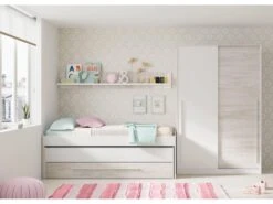 Vestiaire Downey, Armoire De Chambre à 2 Portes Coulissantes, Armoire Avec Barre à Vêtements Et 3 étagères, 120x50h200 Cm, Blanc Antique -Electroménager Soldes dressing et vestiaire 22788807