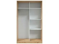 Vestiaire Waterbury, Armoire De Chambre à 2 Portes Coulissantes, Armoire Avec 3 étagères Et Barre De Cintre, 120x50h200 Cm, Blanc Et Chêne Nodi