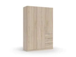Vestiaire Fullerton, Armoire De Chambre à 3 Portes Et 3 Tiroirs, Armoire Avec 3 étagères Et Barre De Cintre, 135x52h200 Cm, Chêne -Electroménager Soldes dressing et vestiaire 22788897