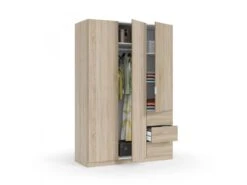Vestiaire Fullerton, Armoire De Chambre à 3 Portes Et 3 Tiroirs, Armoire Avec 3 étagères Et Barre De Cintre, 135x52h200 Cm, Chêne -Electroménager Soldes dressing et vestiaire 22788901