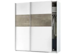 Vestiaire Elgin, Armoire De Chambre à 2 Portes Coulissantes, Armoire Avec Barre à Vêtements Et 3 étagères, 180X60h200 Cm, Blanc Et Chêne -Electroménager Soldes dressing et vestiaire 22789505
