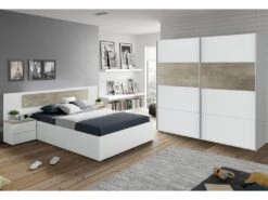 Vestiaire Elgin, Armoire De Chambre à 2 Portes Coulissantes, Armoire Avec Barre à Vêtements Et 3 étagères, 180X60h200 Cm, Blanc Et Chêne -Electroménager Soldes dressing et vestiaire 22789507
