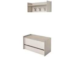 Meuble D'entrée Dap, Hall D'entrée Moderne Avec Portemanteau, Meuble Avec étagère à Chaussures, Armoire Multifonction, Cm 50x32h182, Chêne Et Blanc