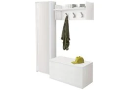Meuble D'entrée Mirtilla, Entrée Moderne Avec Portemanteau, Meuble Avec étagère à Chaussures, Armoire Avec Miroir, Cm 50x32h182, Blanc -Electroménager Soldes dressing et vestiaire 22860511