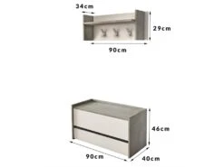 Meuble D'entrée Brionia, Entrée Moderne Avec Portemanteau, Meuble Avec étagère à Chaussures, Armoire Multifonction, Cm 50x32h182, Ciment Et Blanc -Electroménager Soldes dressing et vestiaire 22860517