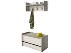 Meuble D'entrée Brionia, Entrée Moderne Avec Portemanteau, Meuble Avec étagère à Chaussures, Armoire Multifonction, Cm 50x32h182, Ciment Et Blanc -Electroménager Soldes dressing et vestiaire 22860521