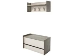 Meuble D'entrée Dap, Entrée Moderne Avec Portemanteau, Meuble Avec étagère à Chaussures, Armoire Multifonction, Cm 50x32h182, Ciment Et Blanc