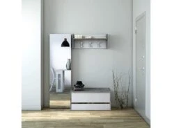 Meuble D'entrée Dap, Entrée Moderne Avec Portemanteau, Meuble Avec étagère à Chaussures, Armoire Multifonction, Cm 50x32h182, Ciment Et Blanc -Electroménager Soldes dressing et vestiaire 22860529