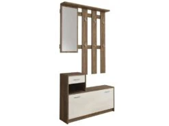 Meuble D'entrée Dbiagin, Hall D'entrée Moderne Avec Miroir, Armoire Avec étagère à Chaussures, Armoire Multifonction, 100x25h180 Cm, Blanc Et Chêne