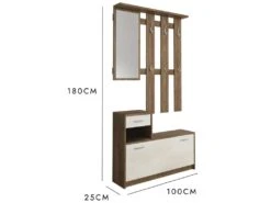 Meuble D'entrée Dbiagin, Hall D'entrée Moderne Avec Miroir, Armoire Avec étagère à Chaussures, Armoire Multifonction, 100x25h180 Cm, Blanc Et Chêne -Electroménager Soldes dressing et vestiaire 22860537