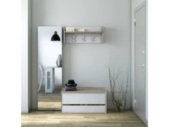 Meuble D'entrée Brionia, Hall D'entrée Moderne Avec Portemanteau, Meuble Avec étagère à Chaussures, Armoire Multifonction, Cm 50x32h182, Chêne Et Blanc -Electroménager Soldes dressing et vestiaire 22860549