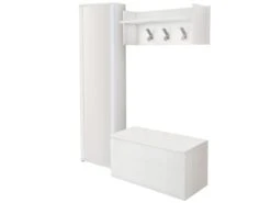 Meuble D'entrée Djohnse, Entrée Moderne Avec Portemanteau, Meuble Avec étagère à Chaussures, Armoire Avec Miroir, Cm 50x32h182, Blanc