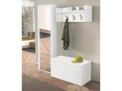 Meuble D'entrée Djohnse, Entrée Moderne Avec Portemanteau, Meuble Avec étagère à Chaussures, Armoire Avec Miroir, Cm 50x32h182, Blanc -Electroménager Soldes dressing et vestiaire 22860559