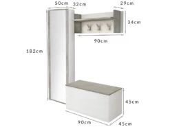Meuble D'entrée Mirtilla, Entrée Moderne Avec Portemanteau, Meuble Avec étagère à Chaussures, Armoire Avec Miroir, Cm 50x32h182, Blanc Et Ciment -Electroménager Soldes dressing et vestiaire 22860577
