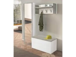 Meuble D'entrée Djohnse, Entrée Moderne Avec Portemanteau, Meuble Avec étagère à Chaussures, Armoire Avec Miroir, Cm 50x32h182, Blanc Et Ciment -Electroménager Soldes dressing et vestiaire 22860591