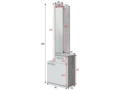 Meuble D'entrée Dner, Étagère à Chaussures Multifonction Avec Miroir, Armoire Avec 1 Porte Et 1 Tiroir, 61x28h185 Cm, Ciment Et Blanc Brillant -Electroménager Soldes dressing et vestiaire 22860597