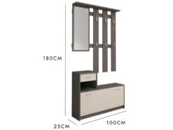 Meuble D'entrée Dbiagin, Hall D'entrée Moderne Avec Miroir, Armoire Avec étagère à Chaussures, Armoire Multifonction, 100x25h180 Cm, Blanc Et Anthracite -Electroménager Soldes dressing et vestiaire 22860607