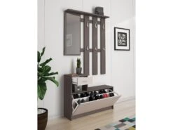 Meuble D'entrée Dbiagin, Hall D'entrée Moderne Avec Miroir, Armoire Avec étagère à Chaussures, Armoire Multifonction, 100x25h180 Cm, Blanc Et Anthracite -Electroménager Soldes dressing et vestiaire 22860609