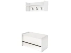 Meuble D'entrée Brionia, Entrée Moderne Avec Portemanteau, Meuble Avec étagère à Chaussures, Armoire Multifonction, Cm 50x32h182, Blanc