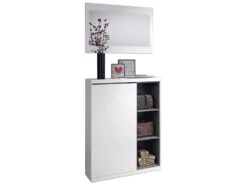 Meuble D'entrée Dceron, Porte-chaussures Entrée Avec Miroir, Meuble à Chaussures Avec 3 étagères Pour L'entrée, 79x25h167 Cm, Blanc Et Gris Cendré -Electroménager Soldes dressing et vestiaire 22860629