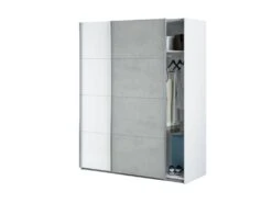 Vestiaire Dmace, Armoire De Chambre à 2 Portes Coulissantes, Armoire Avec Tringle à Vêtements Et 2 étagères, 150x60h200 Cm, Blanc Et Ciment -Electroménager Soldes dressing et vestiaire 22874325