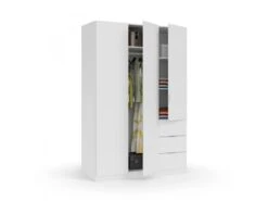 Vestiaire Ddermak, Armoire De Chambre à 3 Portes Et 3 Tiroirs, Armoire Avec 3 étagères Et Barre De Cintre, 135x52h200 Cm, Blanc -Electroménager Soldes dressing et vestiaire 22874421