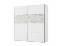 Vestiaire Dcioff, Armoire De Chambre à 2 Portes Coulissantes, Armoire Avec Barre à Vêtements Et 3 étagères, 180X60h200 Cm, Blanc Avec Détail