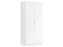 Vestiaire Dleon, Armoire De Chambre Avec 2 Portes Battantes, Meuble De Chambre Avec 1 étagère Et Tringle à Vêtements, 82x52h180 Cm, Blanc