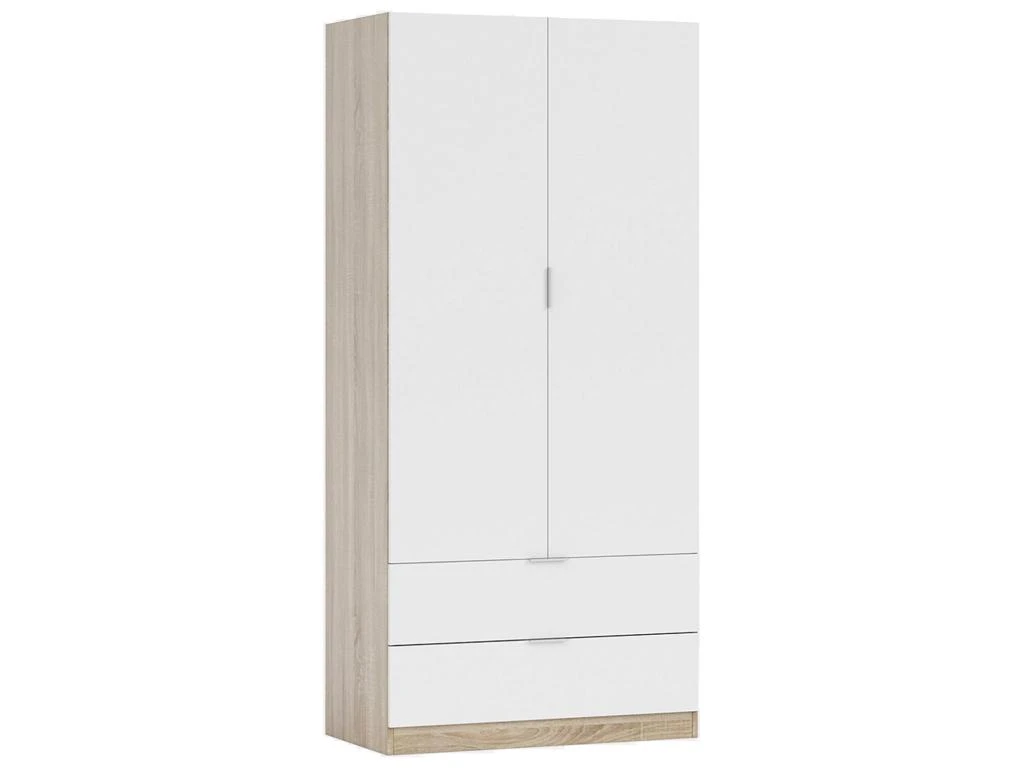 Vestiaire Donan, Armoire De Chambre Avec 2 Portes Et 2 Tiroirs, Armoire Avec Barre De Cintre, 82x52h180 Cm, Blanc Et Chêne 3 Vestiaire Donan, Armoire De Chambre Avec 2 Portes Et 2 Tiroirs, Armoire Avec Barre De Cintre, 82x52h180 Cm, Blanc Et Chêne