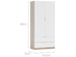 Vestiaire Donan, Armoire De Chambre Avec 2 Portes Et 2 Tiroirs, Armoire Avec Barre De Cintre, 82x52h180 Cm, Blanc Et Chêne 9 Vestiaire Donan, Armoire De Chambre Avec 2 Portes Et 2 Tiroirs, Armoire Avec Barre De Cintre, 82x52h180 Cm, Blanc Et Chêne -Electroménager Soldes dressing et vestiaire 22874471