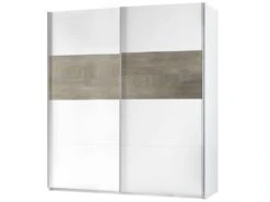 Vestiaire Dcioff, Armoire De Chambre à 2 Portes Coulissantes, Armoire Avec Barre à Vêtements Et 3 étagères, 180X60h200 Cm, Blanc Et Chêne