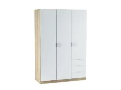 Vestiaire Daband, Armoire De Chambre à 3 Portes Et 3 Tiroirs, Armoire Avec Barre à Vêtements Et 3 étagères, 121x52h180 Cm, Blanc Et Chêne