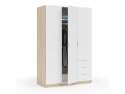 Vestiaire Daband, Armoire De Chambre à 3 Portes Et 3 Tiroirs, Armoire Avec Barre à Vêtements Et 3 étagères, 121x52h180 Cm, Blanc Et Chêne -Electroménager Soldes dressing et vestiaire 22874523