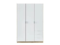 Vestiaire Daband, Armoire De Chambre à 3 Portes Et 3 Tiroirs, Armoire Avec Barre à Vêtements Et 3 étagères, 121x52h180 Cm, Blanc Et Chêne -Electroménager Soldes dressing et vestiaire 22874525