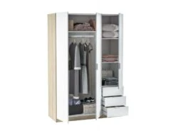 Vestiaire Daband, Armoire De Chambre à 3 Portes Et 3 Tiroirs, Armoire Avec Barre à Vêtements Et 3 étagères, 121x52h180 Cm, Blanc Et Chêne -Electroménager Soldes dressing et vestiaire 22874527