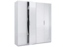 Vestiaire Dfusell, Armoire De Chambre à 4 Portes Battantes, Armoire Avec 2 étagères Et Barre De Cintre, 180x52h200 Cm, Blanc -Electroménager Soldes dressing et vestiaire 22874545